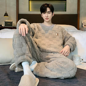 法黛琪冬季法兰绒男款套头大码家居服套装 55449