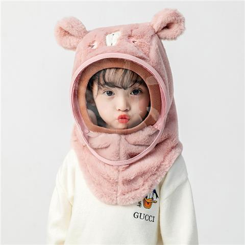 【24.9/顶】儿童冬季帽子保暖防风帽帽子围脖一体护耳帽男女童加厚保暖套头帽聚 商品图5