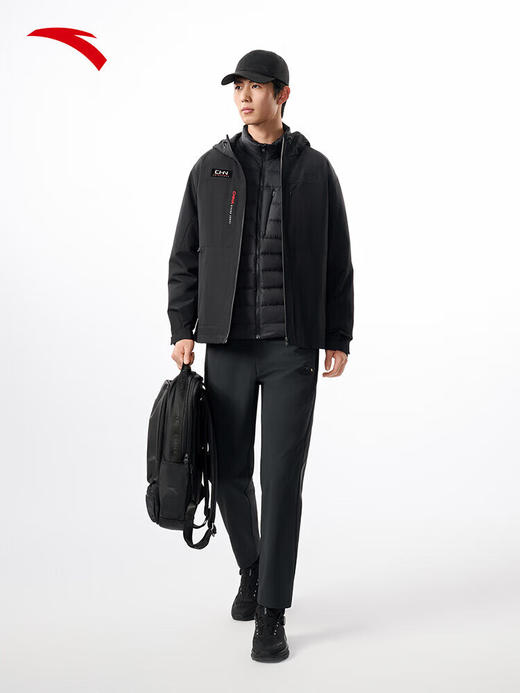 安踏三合一羽绒内胆外套男装冬季新款叠穿运动服两件套152547609 基础黑-3 商品图2