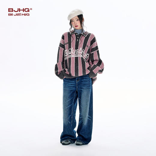 BJHG不计后果赛车风毛衣男款冬情侣装羊毛衫重磅条纹POLO领针织衫 商品图2