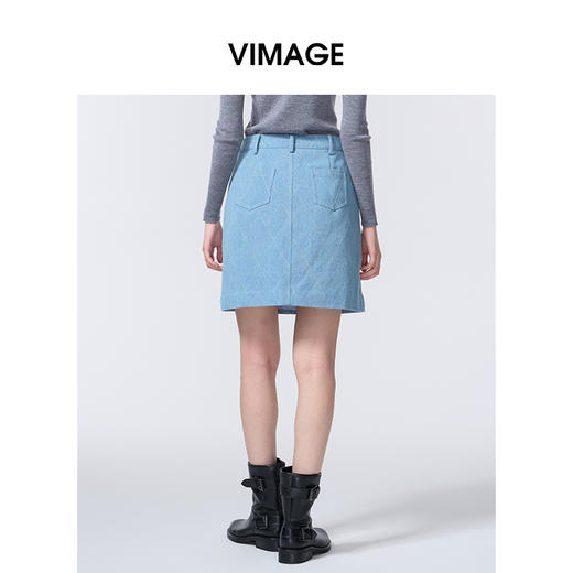 VIMAGE纬漫纪水蓝色小A字时尚减龄短款半裙V2406117 商品图4