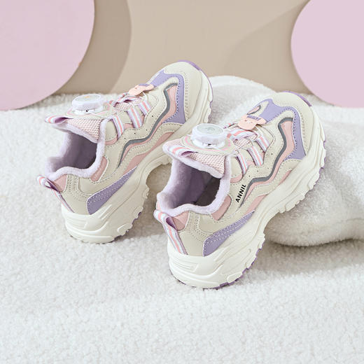 ANNIL/安奈儿童鞋女童冬季加绒保暖休闲鞋旋转纽扣秋冬季透气防滑运动鞋HG5405687 商品图2