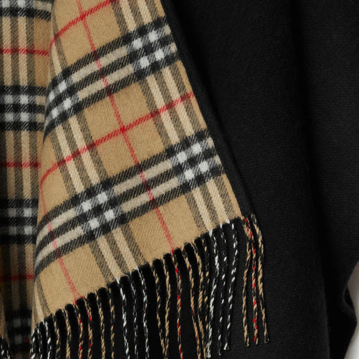 【一】BURBERRY 巴宝莉 女士双面两穿格纹羊毛披肩 黑色 8077897 A1189 商品图2