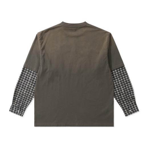 中性款做旧刺绣印花假两件长袖T恤hu001 商品图1