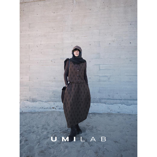 UMILAB｜序格*个性小众 肌理感菱格棉面料 马甲/松紧花苞半裙E279W 商品图2