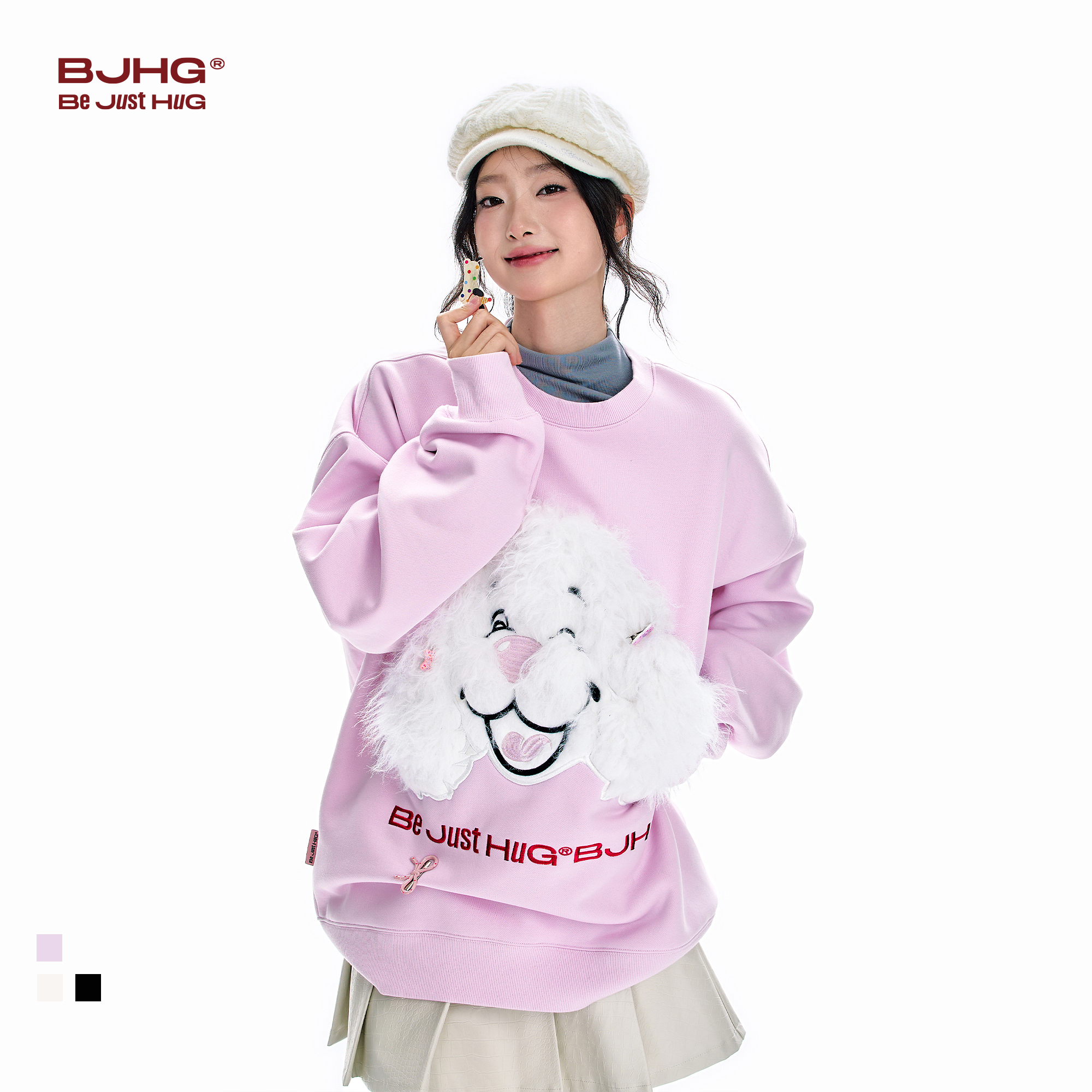 BJHG不计后果贴布狗狗卫衣女款加厚冬季美式情侣圆领摇粒绒上衣男