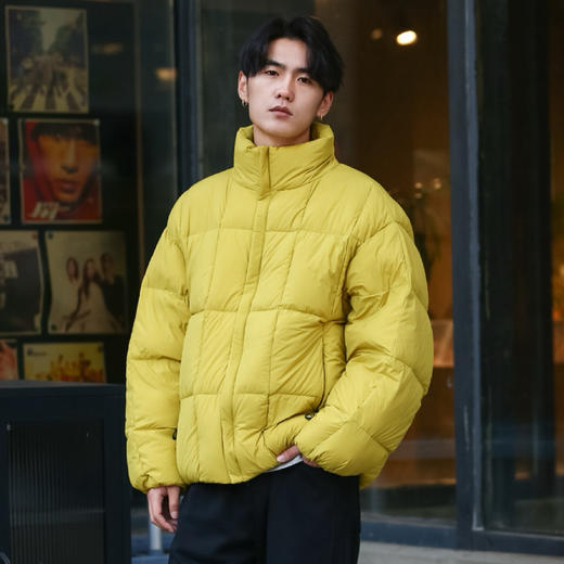 DRONKOO 2025 立领长方格绗线龟背面包短款厚羽绒服 商品图1