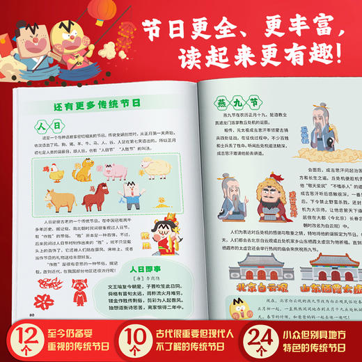 《漫画中国传统节日》全4册  7-10岁  沉浸式了解中国传统节日  全方位积累节日文化知识  近距离探寻节日文化奥秘  “一起来过节”情景互动   赠：4张精美四季书签、2025年手折月历 商品图4
