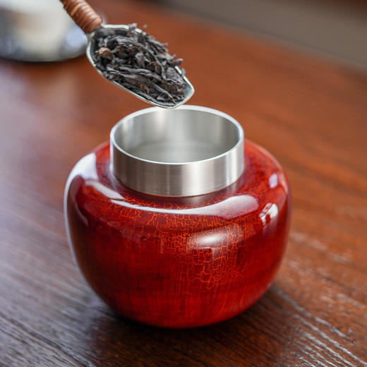 斑锡龙锡罐清茗茶仓大漆戗金纯锡中号密封茶叶罐储茶罐手工锡器 商品图3