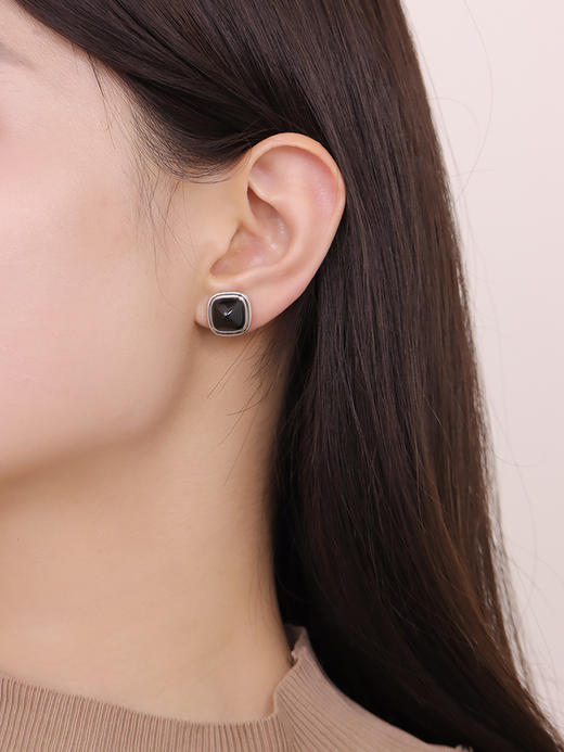 【挚友限定】玉塔K白-18K金和田玉黑青玉耳夹 商品图1