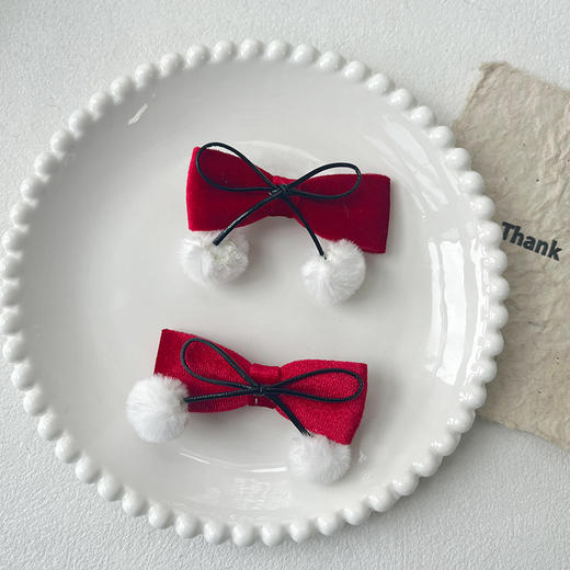 元气红丝绒蝴蝶结毛球对夹-纪念日百货门店同款166693388 商品图4