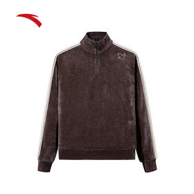 安踏（ANTA）ICONIC潮流信鸽半拉链卫衣女士雪尼尔加绒长袖新款162548715 桂咖色-3