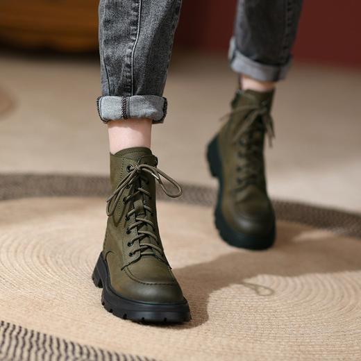 Ech&yolo系带拼接牛皮圆头百搭轻奢马丁靴HBP-1892 商品图8