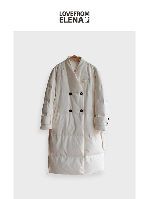 科技保暖面料 90白鹅绒  大衣款系带长款羽绒服 商品图0