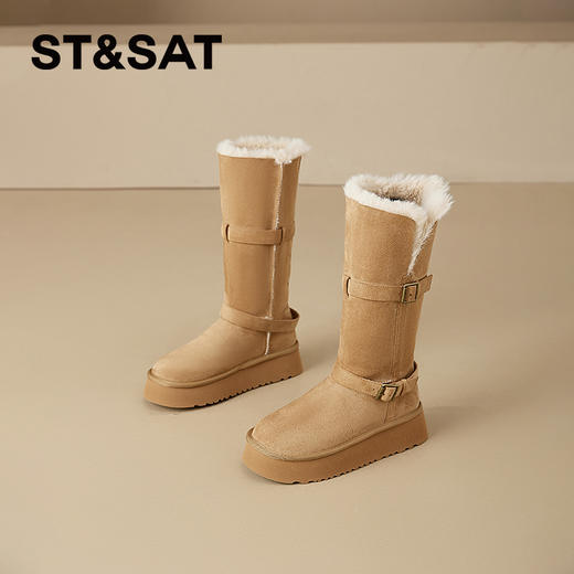 星期六复古双扣带加绒保暖两穿雪地靴SSC4119EV4 商品图0