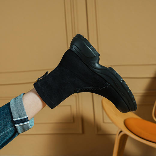 Ech&yolo 厚底头层羊皮短筒靴子擦色马丁靴PS-PS2351 商品图3