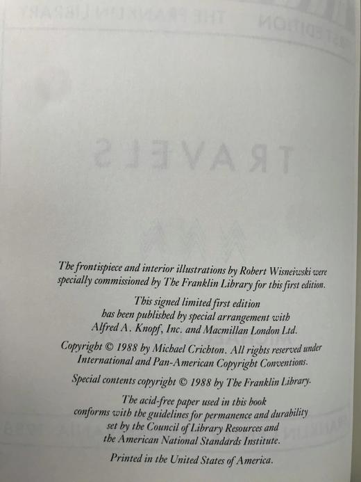 签名首版！迈克尔·克莱顿《旅行》 富兰克林图书馆豪华仿皮本 商品图5
