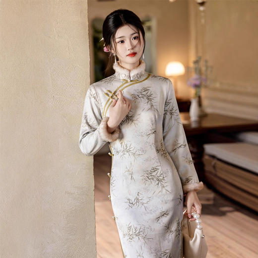 复古中国风提花缎印花，长款中式年轻款旗袍GX-3125220 商品图2