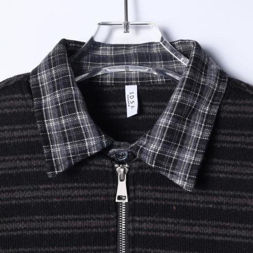 WY1299SDSA男士秋冬新款痞帅男装潮牌撞色条纹半拉链拼接翻领毛衣百搭 商品图2