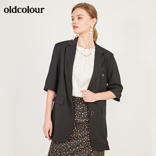 oldcolour春季黑色时尚通勤简约休闲西装外套女N13048313 商品图0