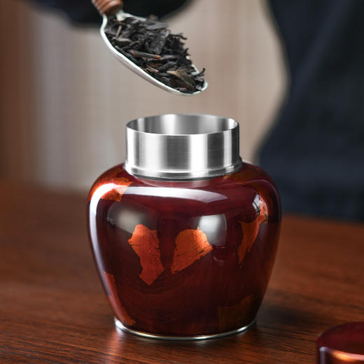 斑锡龙锦眠茶仓大漆彩金小号锡罐纯锡茶叶罐密封储茶罐锦眠茶仓手工锡器 商品图2