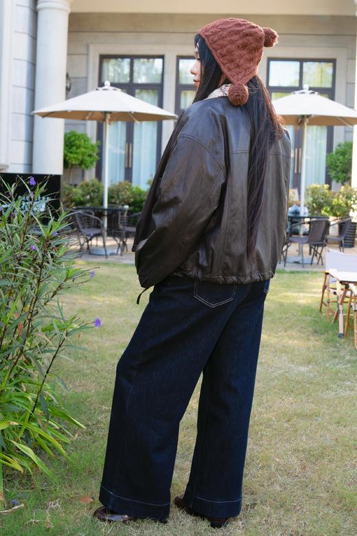 一周发货【可拆卸领口 钩织花边领皮衣夹克】深咖色，拉链款，穿脱方便~花姐朋友出口俄罗斯款货源，高性价比款，环保蛋白皮，质感满分，光泽度佳~ 商品图11