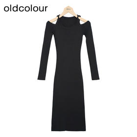 oldcolour针织连衣裙冬季新款修身简约气质打底长裙女O43103198
