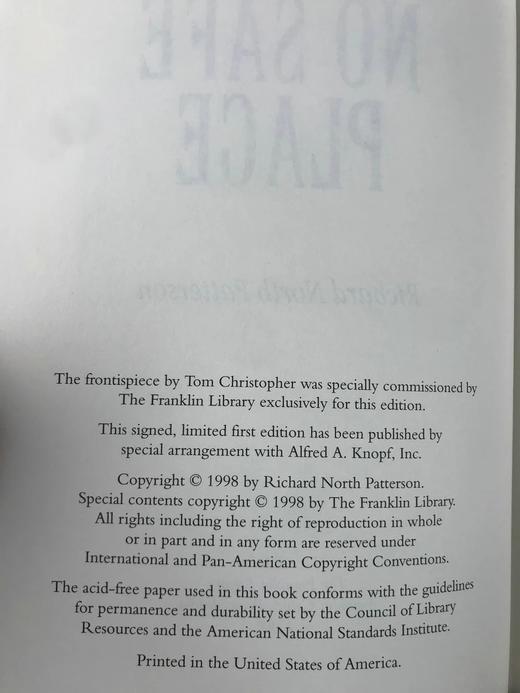 签名首版！帕特森《无处可逃》 富兰克林图书馆豪华仿皮本 商品图5