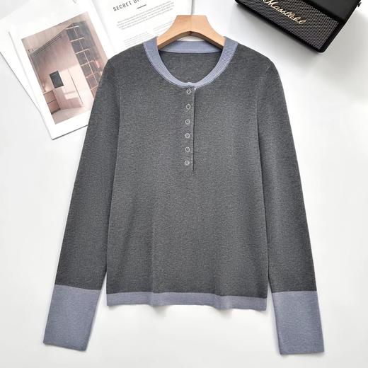 D110763秋冬季设计感拼色假两件针织衫毛衣 商品图0