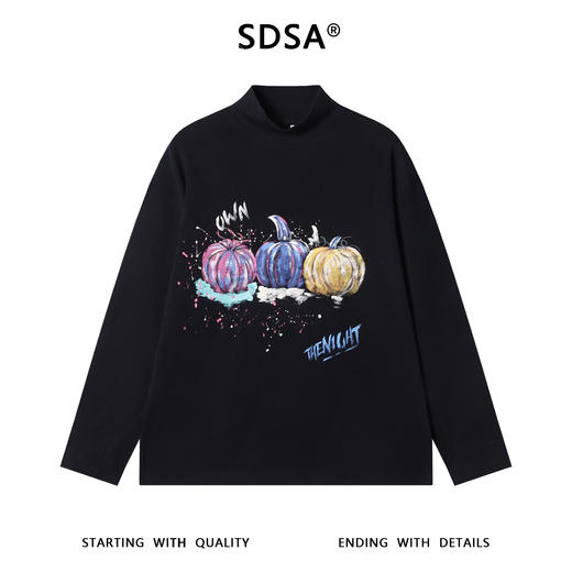 T4983SDSA男士秋冬新款痞帅男装潮牌撞色南瓜印花半高领长袖T恤时尚潮 商品图1