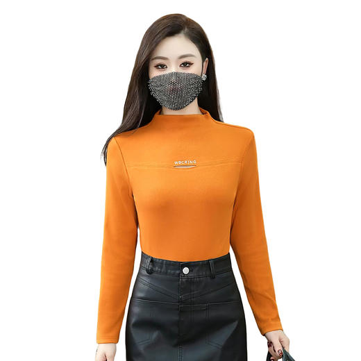 YM A510135半高领字母修身正肩长袖磨毛T恤 商品图4