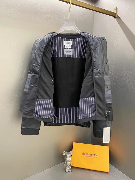 D110759联名款拼接皮革logo翻领皮衣夹克外套 商品图1