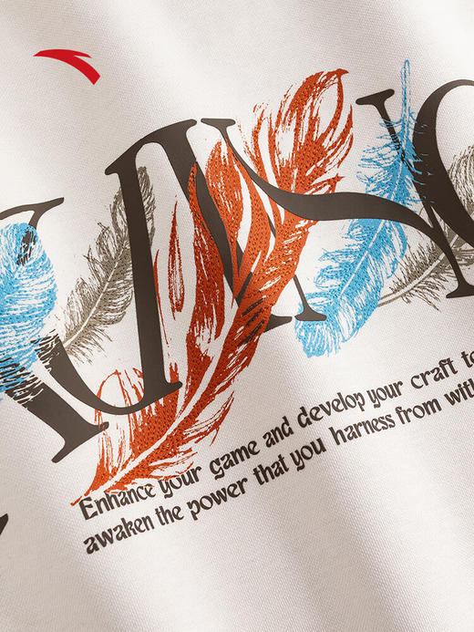 安踏（ANTA）欧文加绒卫衣秋冬新款美式复古羽毛图腾宽松百搭长袖172541711N 泥沙灰 -1 商品图4