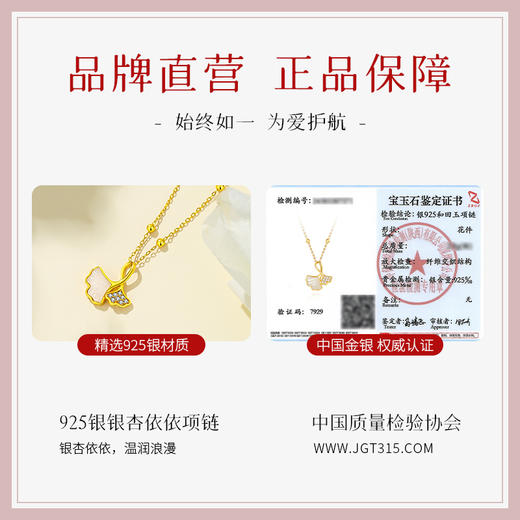 Winy s925银银杏依依项链搭配和田玉配证书送女朋友/老婆/闺蜜生日节日礼物 商品图1