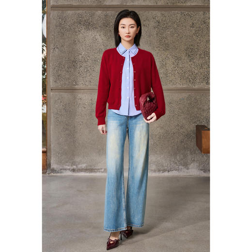 剩S/M/XL/L 100%纯羊毛针织开衫 柔和不扎 细腻质感 米思阳2025冬季新款保暖宽松休闲针织开衫女5009 商品图6