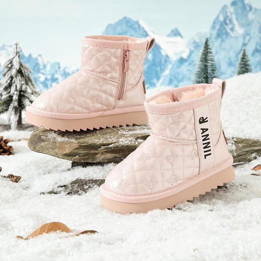 ANNIL/安奈儿童鞋女童冬季套筒休闲厚底雪地靴拉链加绒加厚防水棉鞋HG5411693 商品图2