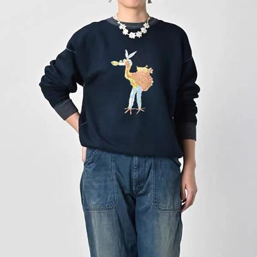 D110796日系25秋冬季新品火烈鸟拼接时尚加绒显瘦百搭卫衣 商品图5