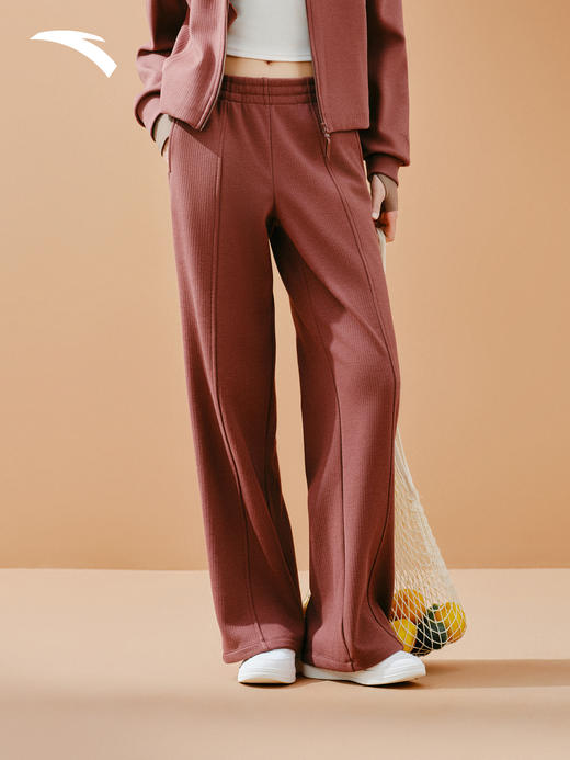 安踏女式休闲阔腿提花加绒弯刀运动长裤162547310N 商品图0