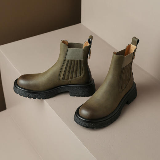 Ech&yolo轻奢简约圆头复古牛皮拼接气质款马丁靴HBP-3575 商品图3