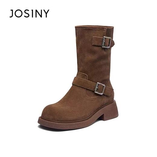 D110761复古堆堆靴女2025新款秋冬中筒西部牛仔靴复古皮带扣马丁靴 商品图12