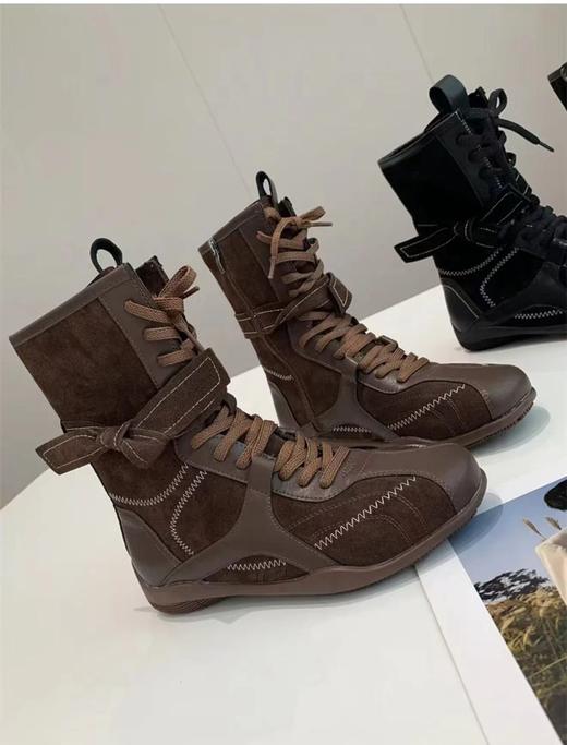 D110719高帮赛车靴女2025新款拳击靴马丁靴绑带长靴 商品图8