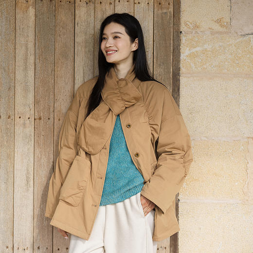 绽放536朵/奔放·不规则设计感抽褶中长款棉服女冬一手长加厚棉衣 商品图0