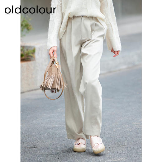 oldcolour春秋款纯色简约休闲高腰气质直筒宽松西装裤女Q120710A1 商品图2