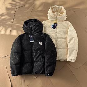 D110743满印暗纹提花硅胶小标连帽羽绒服男女同款