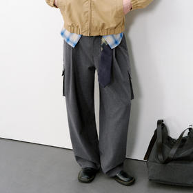 714street口袋褶裥阔腿裤男女2026新款春秋宽松慵懒风休闲裤子