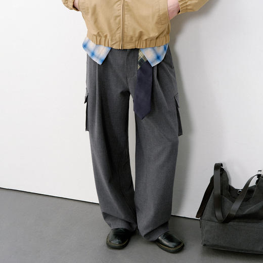 714street口袋褶裥阔腿裤男女2026新款春秋宽松慵懒风休闲裤子 商品图0