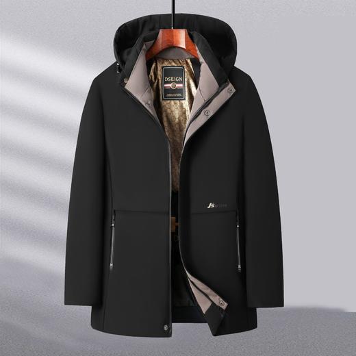 【黑金加绒加厚爸爸冬季连帽外套】棉衣男士中年保暖绒款派克休闲棉服 商品图1