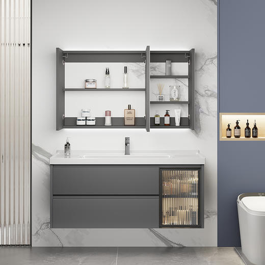 8066-灰色(陶瓷盆加全智能镜柜）70/80/90/100 商品图2