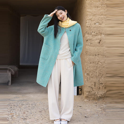绽放753朵/湖畔·绵羊毛兔毛花纱设计感双面呢大衣中长款毛呢外套 商品图2