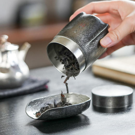 斑锡龙锡罐不二茶仓手工制复古纯锡茶叶罐密封储茶罐 商品图4